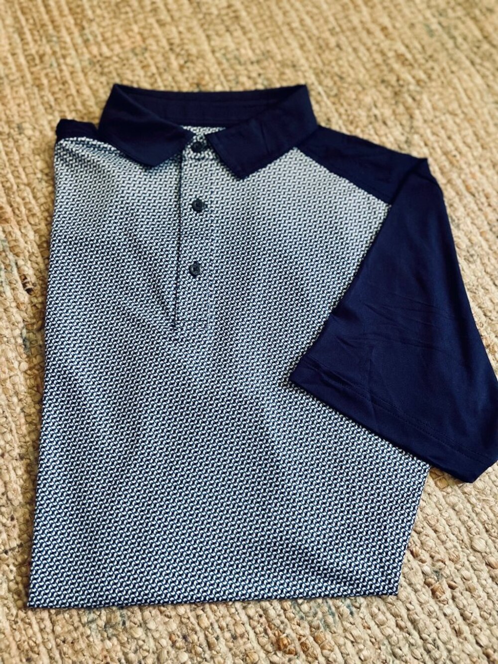 HEAD Golf Performance Polo Shirt Men's Medium Blue Geometric Moisture Wick NWT